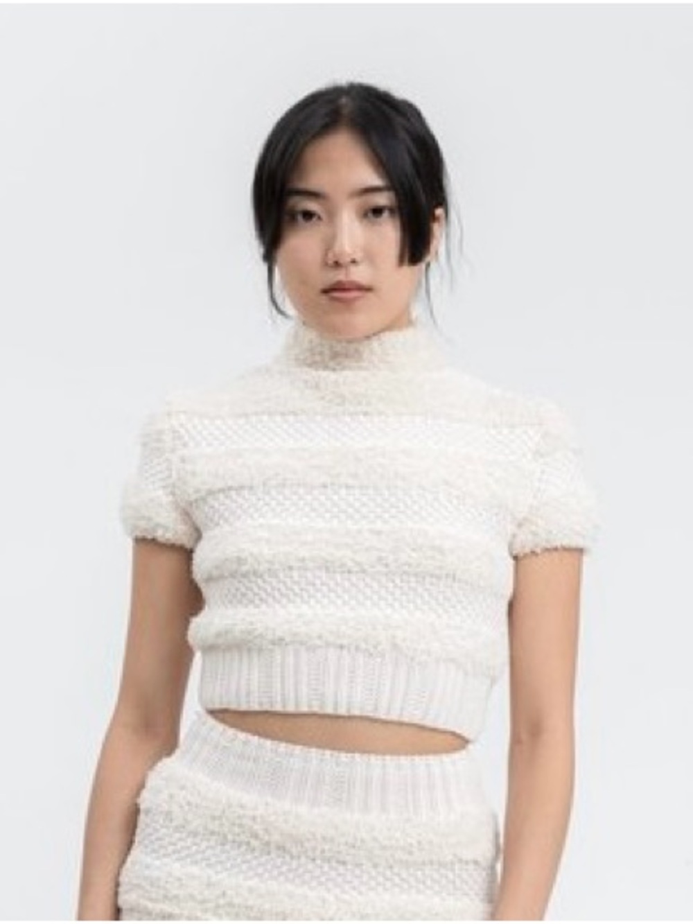 Danielle Guizio Plush Boucle Knit Top Cream